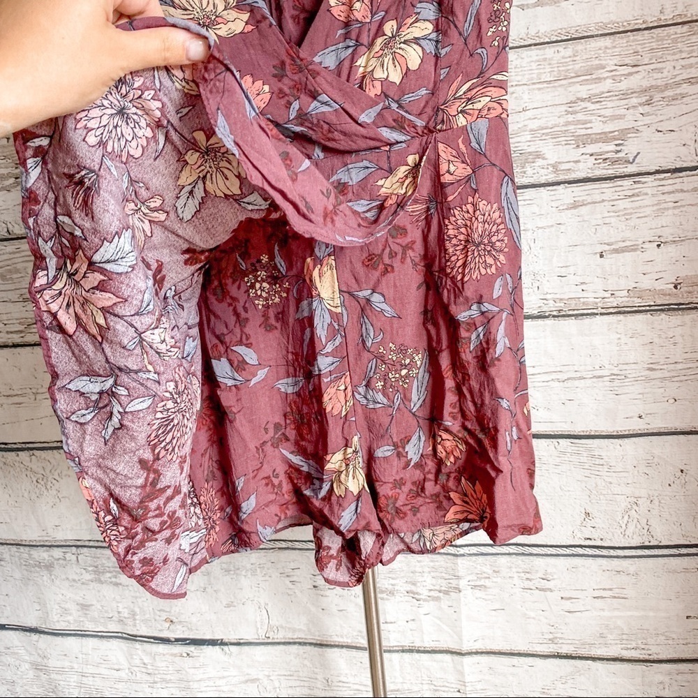 UO Kimchi Blue Maroon Floral Anita Ruffle Romper - Picture 7 of 12